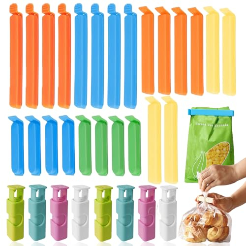 Verschlussclips 32 Stück, 7/11/16cm Lang Clips für Tüten, Lebensmittel Clips Verschlussklammern Küche Dichtungsclip Wiederverwendbar Tütenclips Bunt für Verpackung Snacks Süßigkeiten Kaffee Klipser