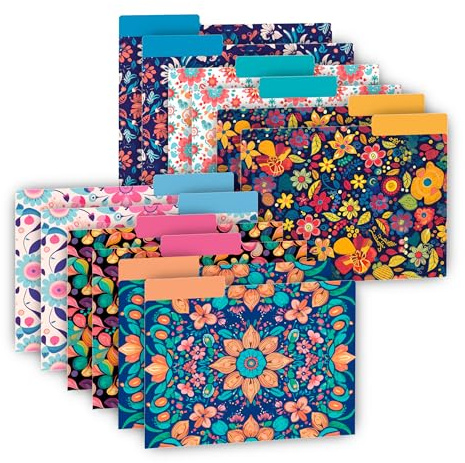 MARBOL Stores 12pcs Decorative File Folders Letter Size, Office folders Decorative, Decorative Manila 1/3 Cut tap, File folders Decorative, Cute Folders with Colorful Floral William Morris Patterns