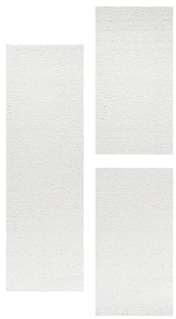 Carpetsale24 Bettumrandung Schlafzimmer 3 teilig Shaggy Hochflor Teppich Creme Bettvorleger Schlafzimmer Bettset: 2 St. 60x110 cm | 1 St. 80x150 cm - Teppich Läufer Set Einfarbig Design