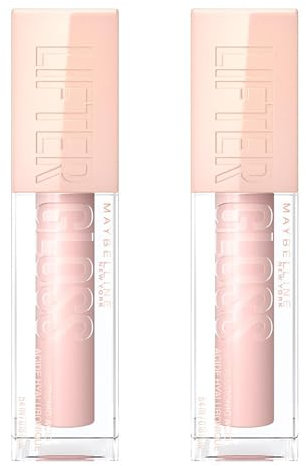 Maybelline New York Make-up Duo Pack x2 Lifter Gloss Lipgloss, intensive Feuchtigkeit und gefüllte Lippen ohne Retuschen, Formel mit Hyaluronsäure, Farbton 02 Ice