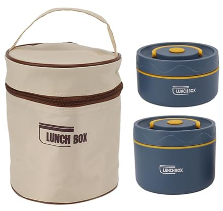 Hapivida Juego de Contenedores de Almuerzo Aislados, Fiambrera Bento Apilable Portátil, Contenedor Térmico para Alimentos, Tarro de Comida Caliente de Boca Ancha con Bolsa(Microwace-2 piezas)