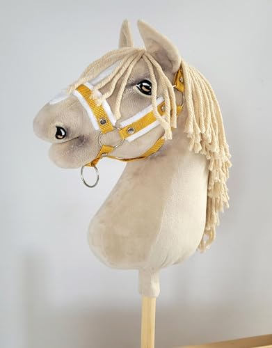 Einstellbares Halfter für Hobby Horse A3, Senf mit weißem Fell, kein Pferd im Lieferumfang enthalten.