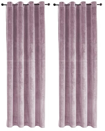 TiborTex Samt Vorhäng 2er Set Altrosa Ösen 140x175 cm Verdunkelungsvorhang samtweich Blickdicht Gardine abdunkelnd Wohnzimmer Schlafzimmer
