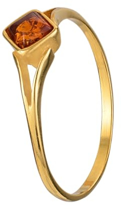 BALTICANA JEWELRY Noda - Anello quadrato in ambra baltica color miele e argento sterling placcato oro 18 carati, Argento Sterling con pietre preziose, Ambra