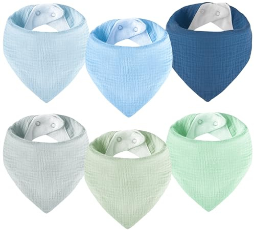 Yafane Bavaglino Neonato Mussole Cotone 6 Pezzi Bavaglini Bambini Baby Bandana Bavaglini Panno per Burp Neonati Bambino (Blu e Verde)