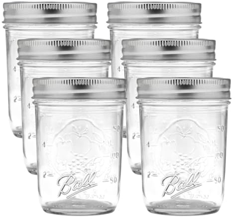 Ball Regular Mouth Glass Mason Jars with Lids and Bands, Used for Canning (Half Pint, 8 Ounce (Pack of 6))