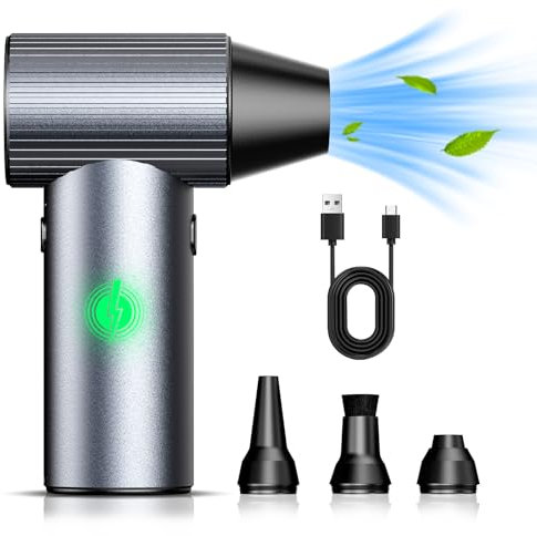COSANO Jet Dry Full Metal Mini Blower - 300,000 RPM Electric Air Duster - Rechargeable Compressed Air Blower - High Power Air Duster with 3 Speeds and 4 Nozzles