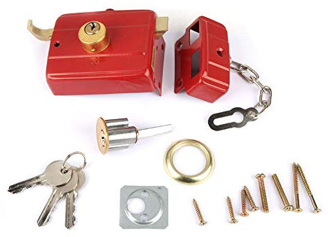 Corps de Serrure en Laiton Robuste, D'huile Dorée, Gâche D'angle de Serrures Mortes de sécurité Supplémentaire, pour Bois, Portes en Fer, Rouge, avec Clés