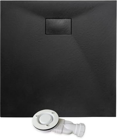 Thermopanel SMC Black Shower Trays Base Slate Stone Effect Textured Non Slip with Low Profile Waste and Solid Cover - 1200 x 800mm