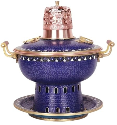 Hot Pot Herd, Shabu Chafing Dish Kupfer Single Alkohol Herd Hot Pot Haushalt Reines Kupfer Filigran Hot Pot Langlebig Küche Kochwerkzeug(Blue1)