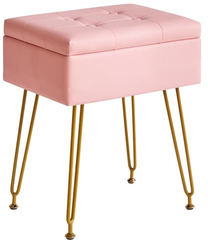 IBUYKE PU Storage Vanity Hocker mit Flip Tischplatte, Ottoman, Pink WBD014P | Multifunktionale verstellbare Metallbeine PU Leder Osmanische Fußlehne Make-up Wohnzimmer Eingang