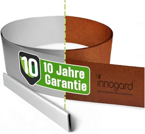 innogard Rasenkante Cortenstahl 1 mm stark - L5m H25cm | Rasenkantenband für Garten, Beetbegrenzung & Beetumrandung, Flexible Beeteinfassung