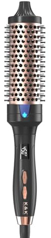 K&K 1 1/2 Inch Ceramic Tourmaline Ionic Heated Round Brush Curling Brush Creates Blowout Look -Creates Root Volume & Loose Curls Volume Curls Dual Voltage Hair Styling Tool (Black, 1.5 Inch)