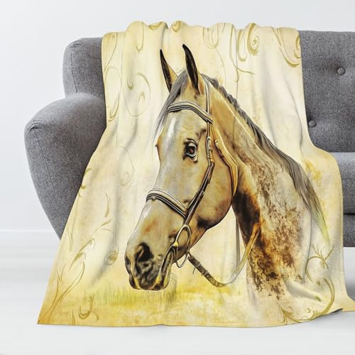 Vintage Braunes Pferd Decke Kuscheldecke Flanell Kinder Kuscheldecke Für Mädchen, Weiche Wohndecke Geburtstag Geschenke Sofa Couch Wohn Bett Fleecedecke (Abstrakte Streifen, 75X100Cm)