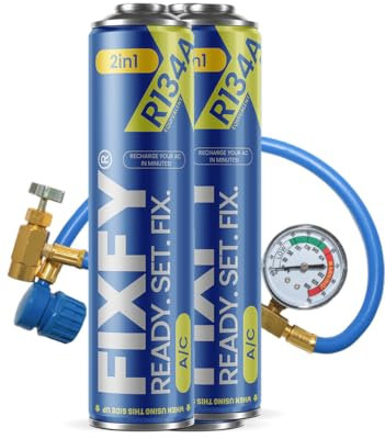FIXFY 2w1 - Kit di ricarica per condizionatore d'aria con manometro, ricambio per gas R134a/R12 con olio - 2 barattoli da 500 ml - Kit auto-riempimento per veicoli 1995-2016