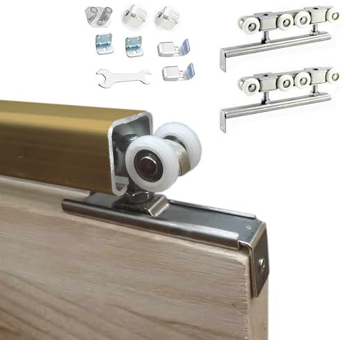 binario per porta scorrevole Kit di binari per porta scorrevole per armadio per carichi pesanti, hardware per porta bypass per spessore 1 1/5 - 2 pollici, set di binari per portas tascabile in lega(Go
