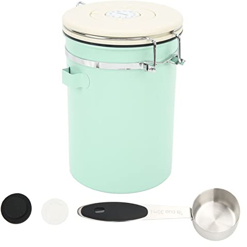 BoîTe à Café en Acier Inoxydable, RéCipient de Stockage Grains de Café Couvercle HerméTique à Pince Pot Alimentaire Avec Suivi la Date CuillèRe Doseuse Pour le Rangement de la Cuisine (1.8L)