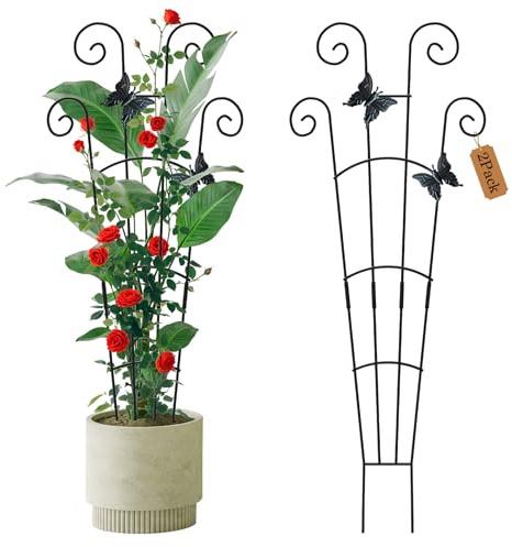 2 Pack 30 Inch Taller Plant Trellis for Potted Climbing Plants Indoor,Expandable Metal Garden Trellis for Climbing Plants,Flowers Vine Ivy, Sturdy Houseplant Support for Potted Plants with Ties