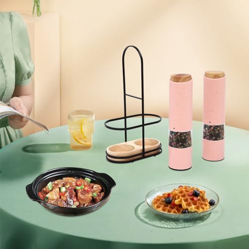 Set di macinapepe elettrico per sale e pepe con base per macinare pepe nero, pepe bianco, rosa, 14,5 x 7,8 x 26 cm