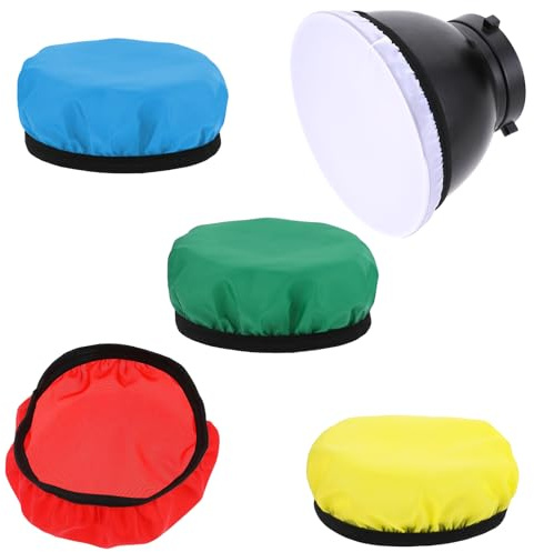 5PCS Diffuser Lamp Sock, 7 Inches/18cm Standard Cloth Diffuser Light Sock, Cloth Ring Light Lamp Cover, Lampshade Reflector Lamp-Sock for Studio Strobe Reflector (White, Red, Blue, Yellow, Green)