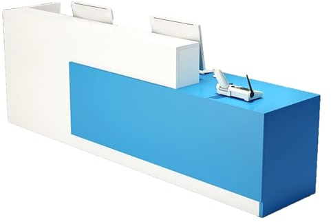 BVCL Holz-Empfangstheke, Einzelhandels-Empfangstheke mit Stauraum, mit abschließbaren Schubladen und Tastaturablage, Thekentisch for Büro, Salon, Boutique(Blue - Left,63)