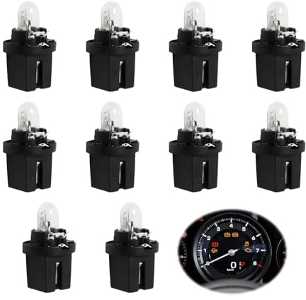 10 Stück Armaturenbrett-Leuchtmittel, DC 12V 2W T5 Tachobeleuchtung Anzeigenlampe Birne Autolampen Glühbirne Instrumentenbeleuchtung Hellgelbe Mini-Lampen Halogen Autolampen Signallampe Glühlampe