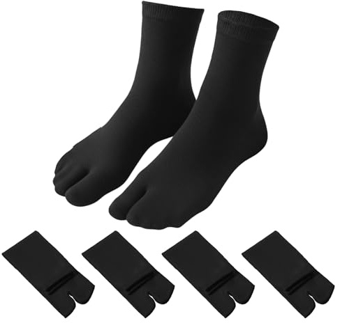 TIESOME Lot de 4 paires de chaussettes japonaises Tabi pour tongs, chaussettes en coton élastique à bout fendu pour homme et femme Geta Samurai