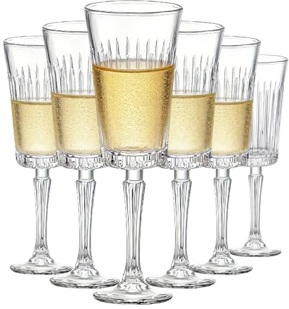 MYKAGS Set of 6 Long Stem Champagne Flutes, 180ml Crystal Cocktail Glasses for Martinis Cocktails Layered Liqueurs and Mixed Drinks