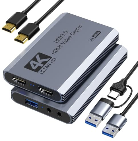 XIIXMASK Video Capture Card, USB 3.0 Capture Card 4K HDMI Loop-Out, 4K 60FPS/1080P 240FPS Video Game Capture for Works for PS5/Camera/PC/Streaming