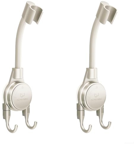 2 supporti regolabili per soffione doccia, montaggio a parete, con ventosa e gancio, per bagno (bianco)