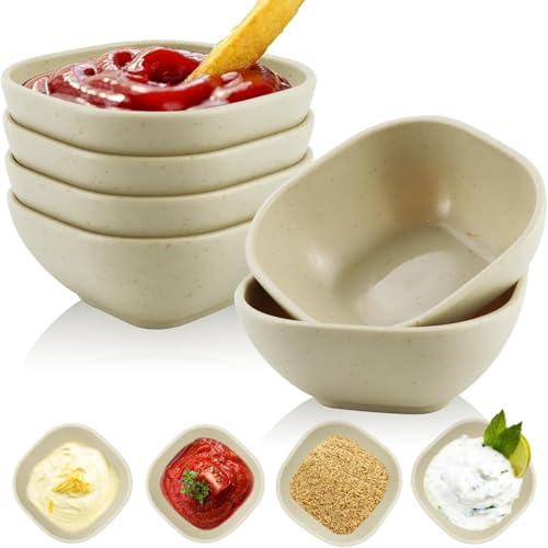 Wrova Reusable Plastic Dip Bowls 5oz Unbreakable & Lightweight Mini Serving Bowls Microwave & Dishwasher Safe Sauce Dish for Ketchup, Sushi, Condiments - Beige