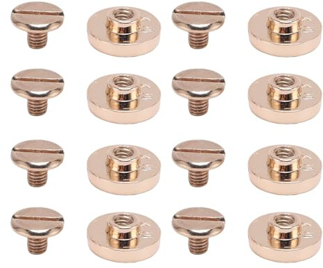 Tomantery Remaches de Cuero Aleación de Zinc Postes de Encuadernación de Libros Duraderos Remaches de Uñas para Manualidades 10 Mm para Cinturones, Bolsos, Carteras, Juego de 50 Color Dorado