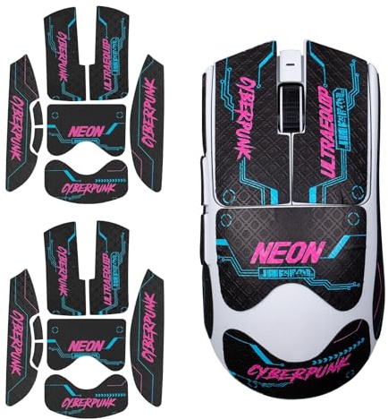 ULTRAEQUIP 2-in-1 Mouse Grip Tape Anti Slip Skin for Viper V4 Pro, V3 Pro Gaming Mice, Pre-Cut, Self-Adhesive, Sweat-Resistant, Professional Competitive Upgrade Kit (Cyber-Neon)