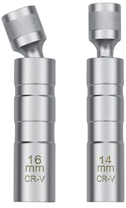 FeiFanChoice 2 Stück Zündkerzenschlüssel 14mm & 16mm, Magnetisch Flexibel Universal Zündkerzenstecker Set, 3/8 Antrieb Dünnwandig, Demontage & Installationswerkzeug für Autoreparaturen