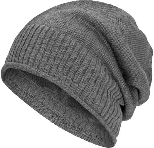 Compagno Beanie Gorro de invierno diseño de punto fino con suave interior de forro polar, Color:Gris