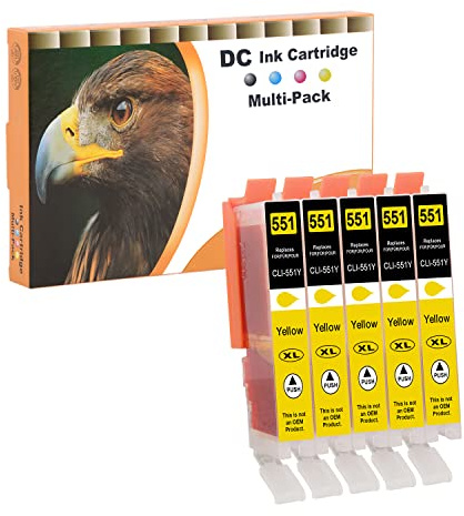 D&C 5X Gelb Druckerpatronen Kompatibel für Canon CLI-551 Y XL für Canon Pixma MG7150 MG7550 iP7200 iP7250 MG5400 Series MG5450 MG5550 MG5650 MG5655 MX725 MX920 iP8750 iX6850 MG6350 MG6450 MX925