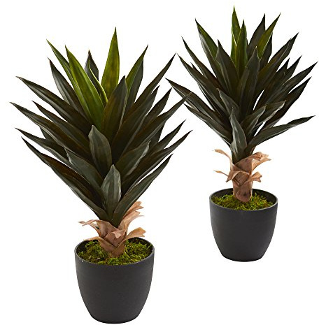Nearly Natural Fast Natur 6178-s2 Agave - Planta Artificial (2 Unidades, Seda), Color Verde