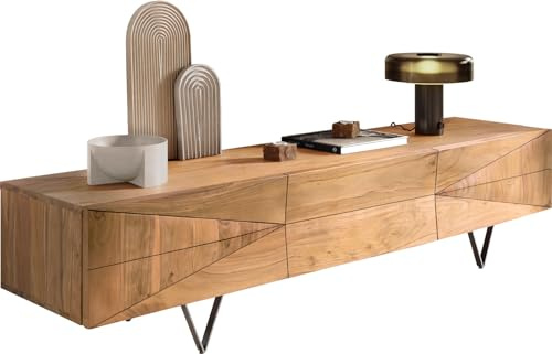 DeLife Table-TV Wyatt Acacia Naturel 175 cm 2 Portes 1 Rabat Meuble TV Designer