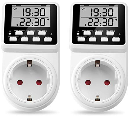2 x NOVKIT Intervall Digitale Zeitschaltuhr Steckdose mit unendlichem Zyklus, 3 Tages-Programmen und Countdown für Innen (230V / 16A / 3600W)