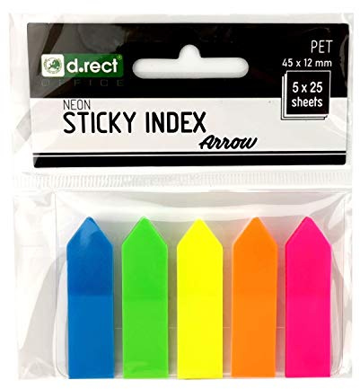 D.RECT Segnapagina Adesivi - Strisce adesive per indice, per indice, per testo, in pellicola PET, 45 x 12 mm, 5 x 25 pezzi, ideali per ufficio, scuola e casa, 30 pezzi