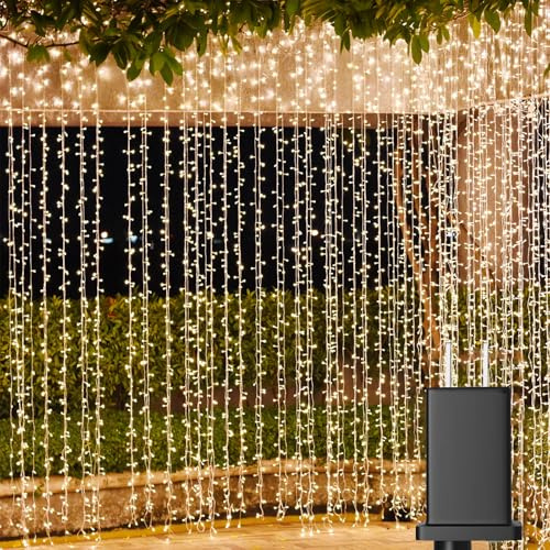 Solhice LED Curtain Lights Outdoor 20ft x10ft, 600 LED Plug in Hanging String Lights Indoor Bedroom, Twinkle Light Backdrop for Outside Wedding Decor, Warm White (Not Connectable)