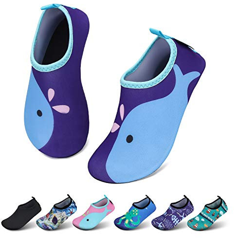 SAGUARO Kinder Badeschuhe Jungen Aquaschuhe Mädchen Schnell Trocknend Strandschuhe Atmungsaktiv Wasserschuhe Surf Yoga Neoprenschuhe,Blau Delfine,Gr.26/27 EU