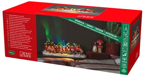Konstsmide LED Szenerie Zug mit zwei Waggons und rotierendem Weihnachtsbaum, mit Musik, 19 bunte Dioden, 4,5V Innentrafo/batteriebetrieben, schwarzes Kabel, Batterie: 3 x AA 1, 5V (exkl.) - 4235-000