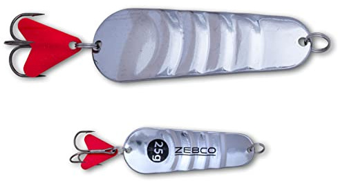 Zebco Premium Trophy Z-Ace Blinker Angelköder gewellter Hecht Köder mit rotem Anbisspunkt am Drillings-Angelhaken Raubfisch Spoons Angel-zubehör, Silber, 35 g
