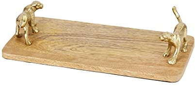 Artesà Rectangular Serving Platter, Mango Wood Board with Leopard Shaped Handles, 32 x 15cm