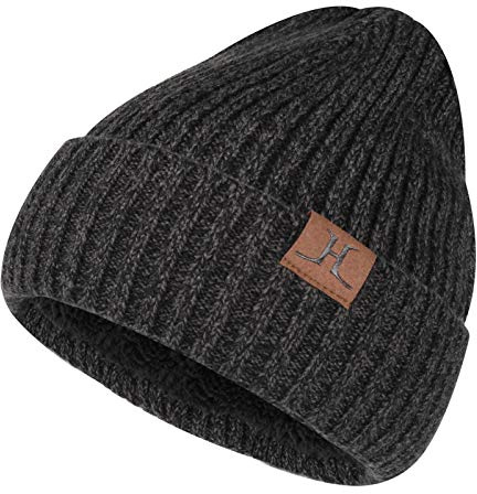 ZASFOU - Berretto invernale unisex foderato in pile, cuffia lavorata a maglia calda, con teschio, con risvolto, A-grigio scuro, Taglia unica