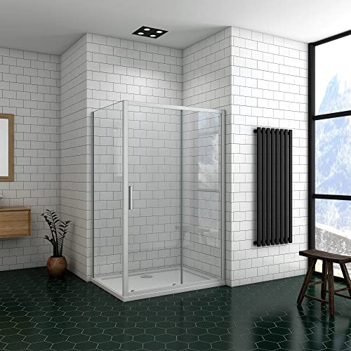 Ducha Casa 140x70x185cm Mampara de ducha corredera con panel lateral, 5mm cristal templado, marco de aluminio mate