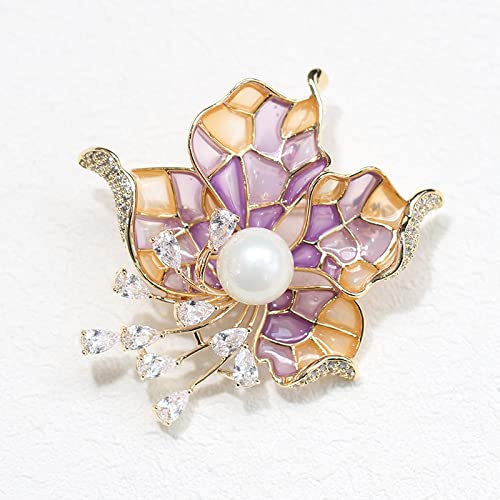 YUNHOME Brosche Clips Broschen Anstecknadel Broschennadel Dekorative Europäischer Und Amerikanischer Eleganter Zirkon, Löwenzahn, Pfingstrose, Tulpe, Pflaumenblütenjacke, Anzugbrosche-Anhänger,Orange
