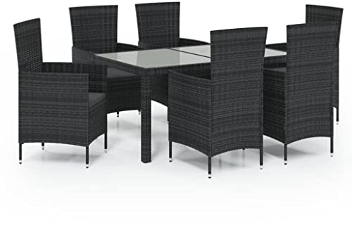 vidaXL Matgrupp för trädgården med dynor 7 delar konstrotting svart, trädgårdsmatgrupp, bord och stolar, trädgårdsbord och stolar, matgrupp