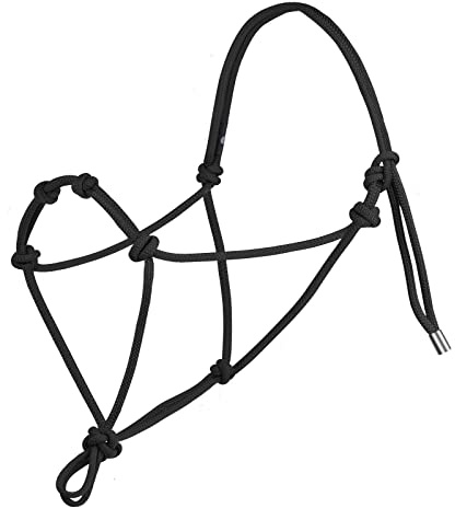 Harrison Howard Super Sturdy Horse Rope Training Halter with 4 Knot 1/4 Stiff Halter Cord Size Draft - Black